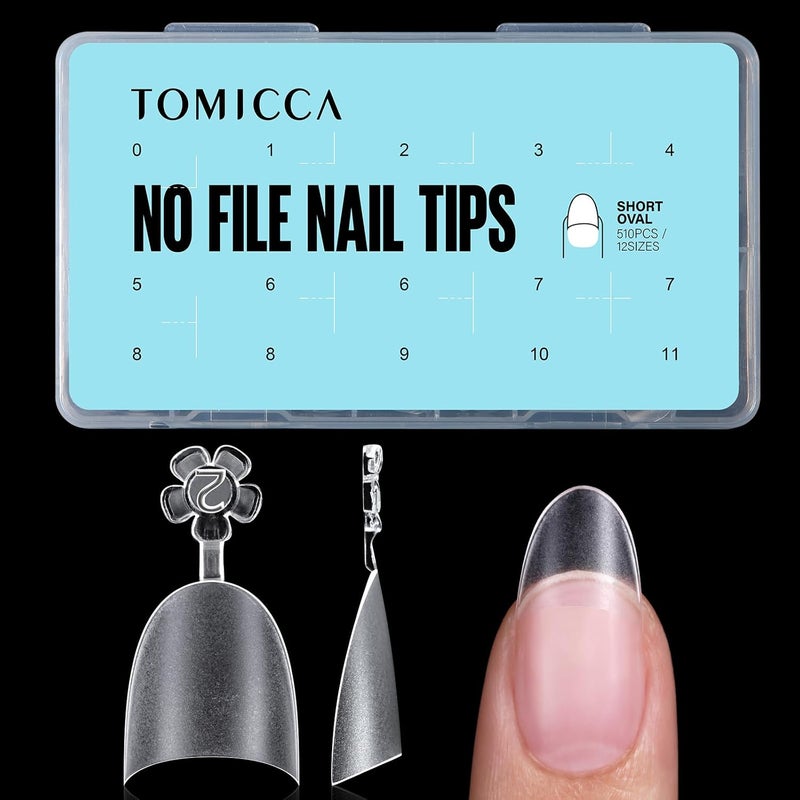 TOMICCA Short Oval Nail Tips 510Pcs Acrylic Fake Nails Full Matte, 12 Sizes No C Curve Nail Tips Half Cover for Salon DIY Nail art - Image 1